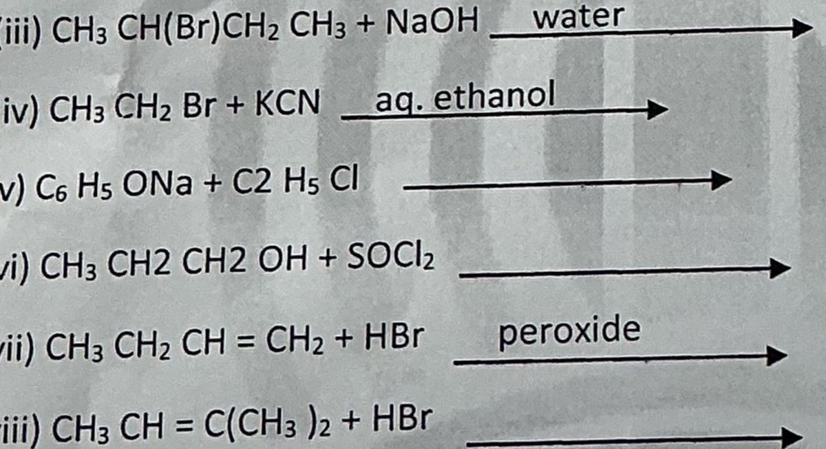 Please provide the products for the following reactions: CH3CH(Br)CH2CH3..