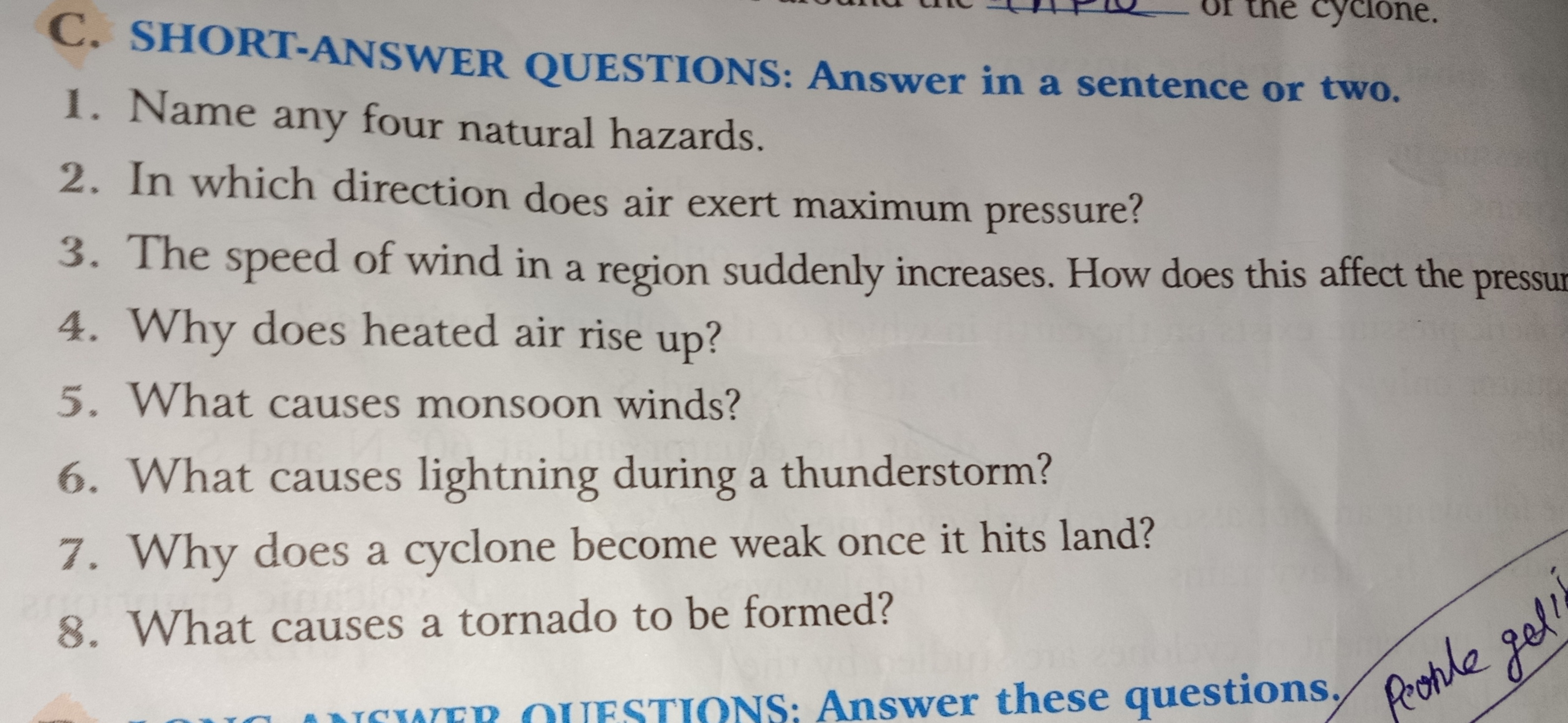 C. SHORT-ANSWER QUESTIONS: Answer in a sentence or two.
1. Name any fo