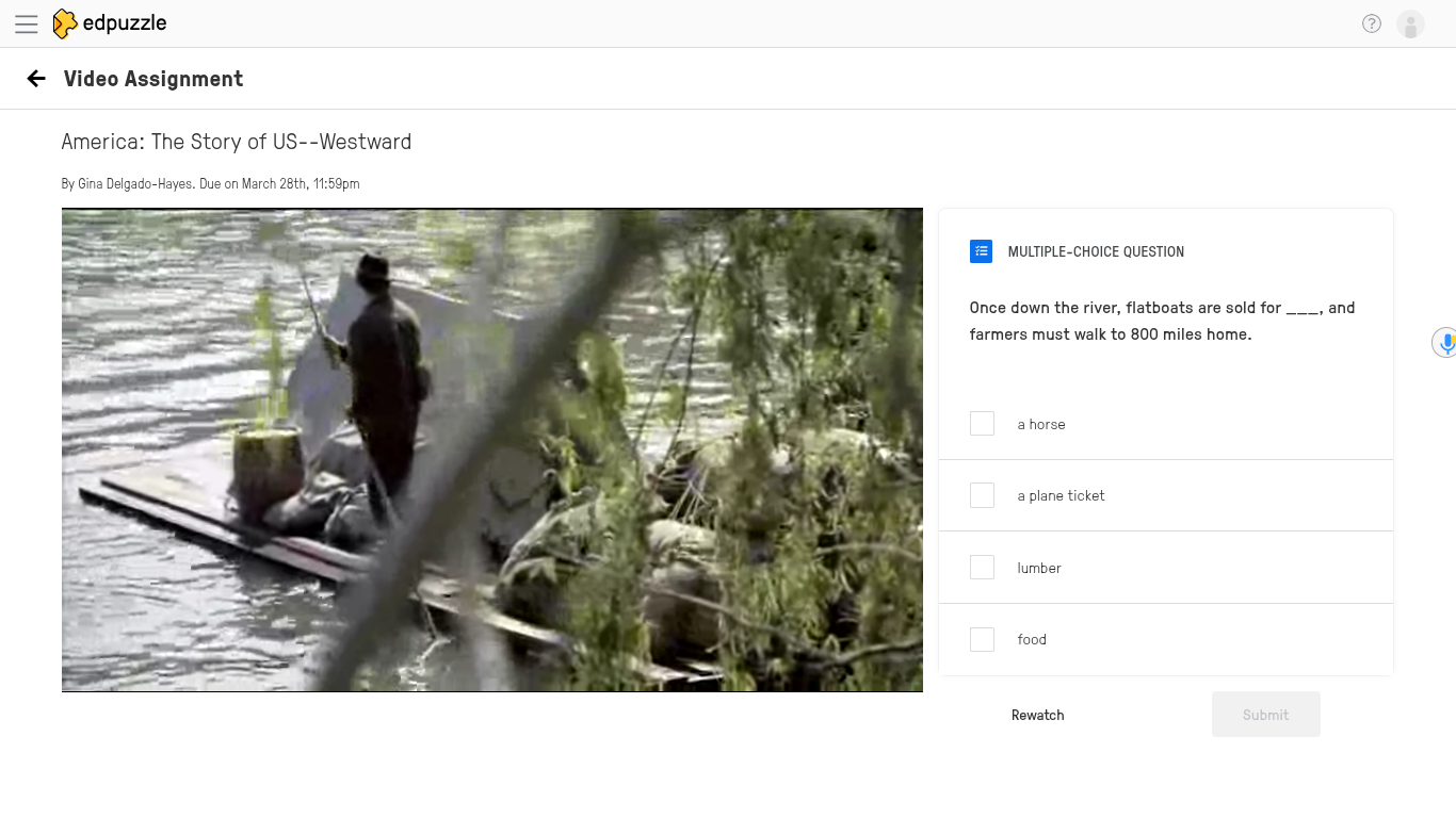 edpuzzle Video Assignment America: The Story of US--Westward By Gina De..