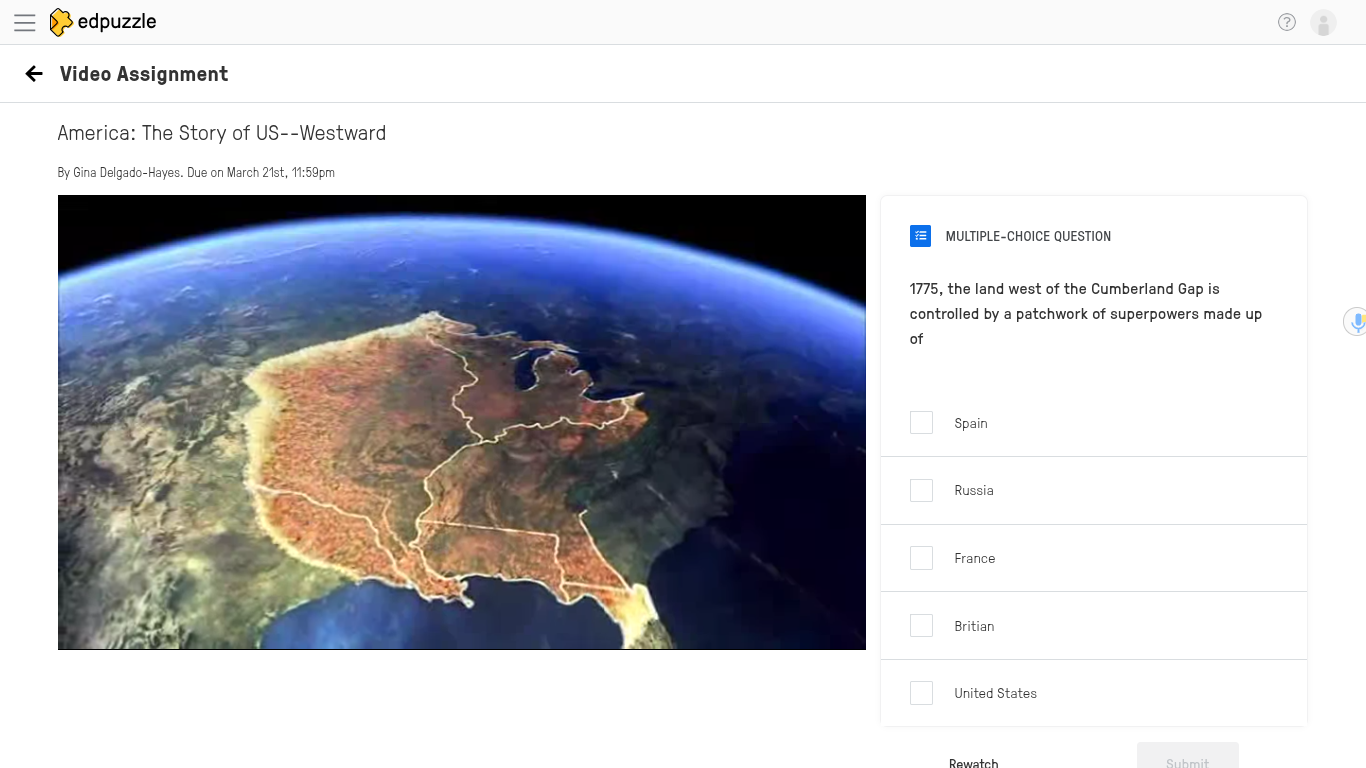 edpuzzle Video Assignment America: The Story of US--Westward By Gina De..