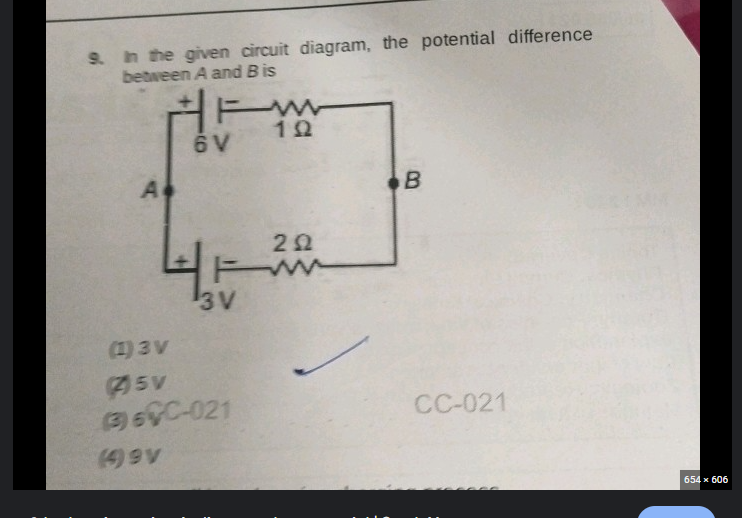 In the given circuit diagram, the potential difference between A and B is..
