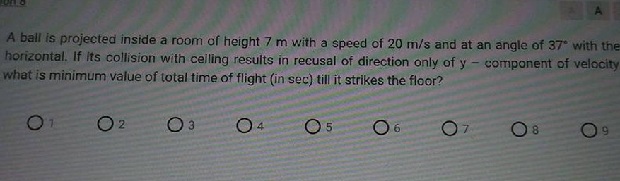 A ball is projected inside a room of height 7 m with a speed of 20 m/s