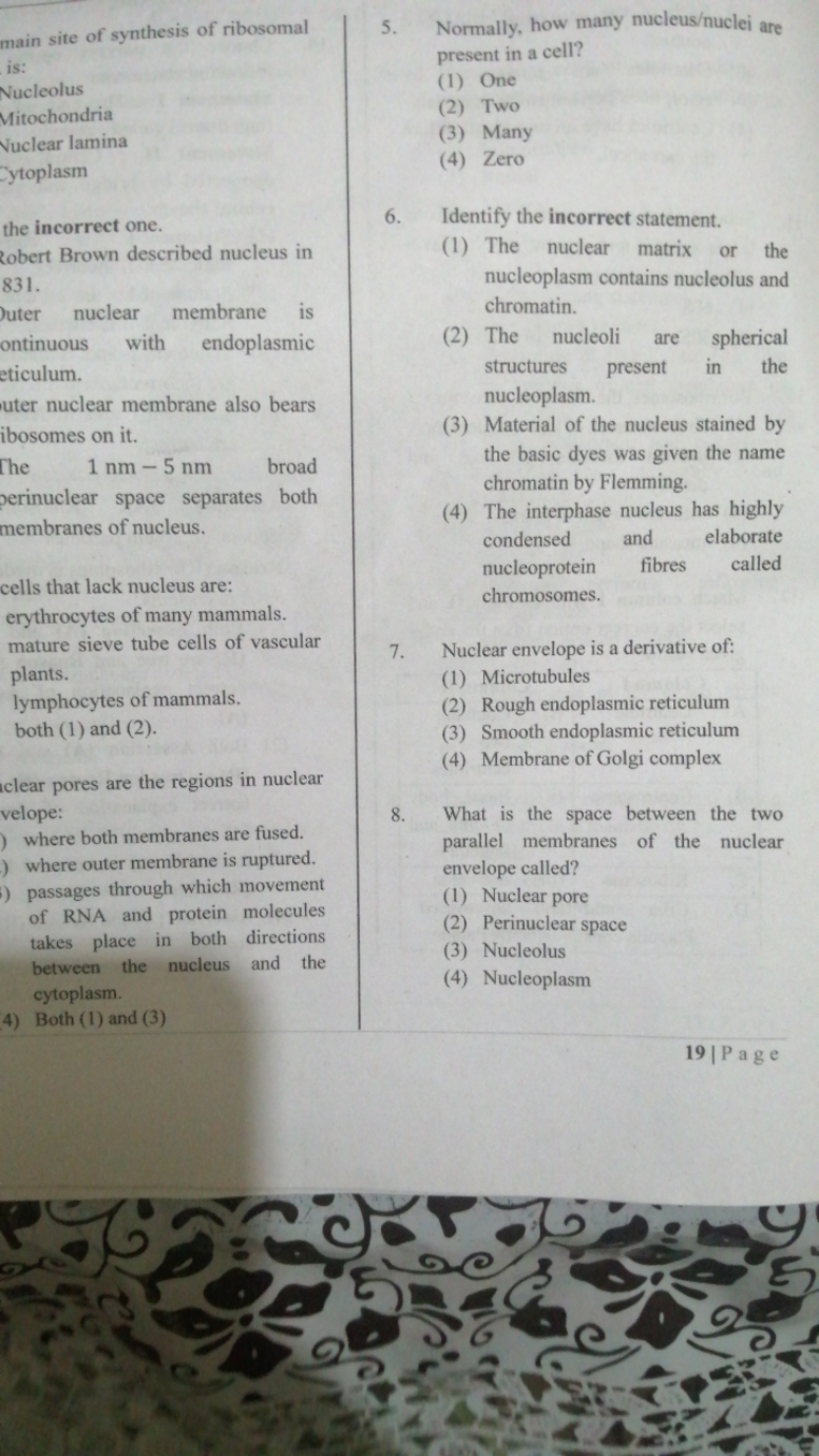 main site of synthesis of ribosomal is:
Nucleolus
Mitochondria
Nuclear