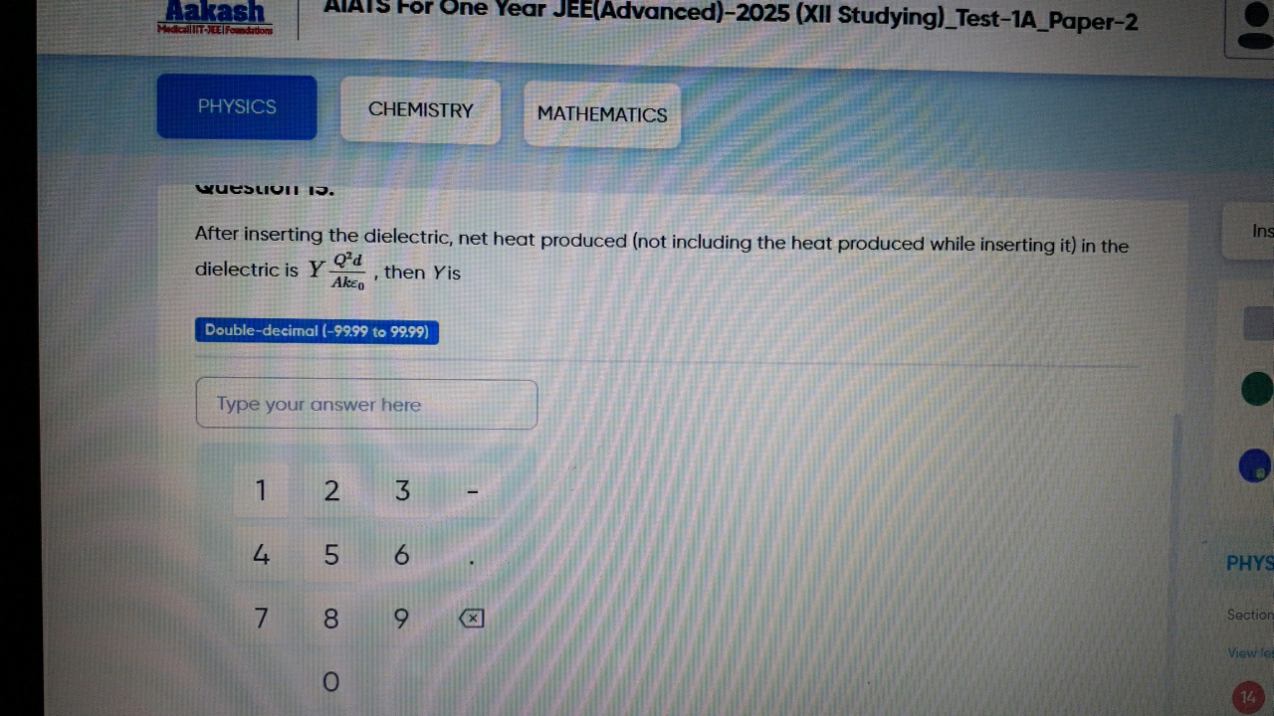 
AIAIS For One Year JEE(Advanced)-2025 (XII Studying)_Test-1A_Paper-2
