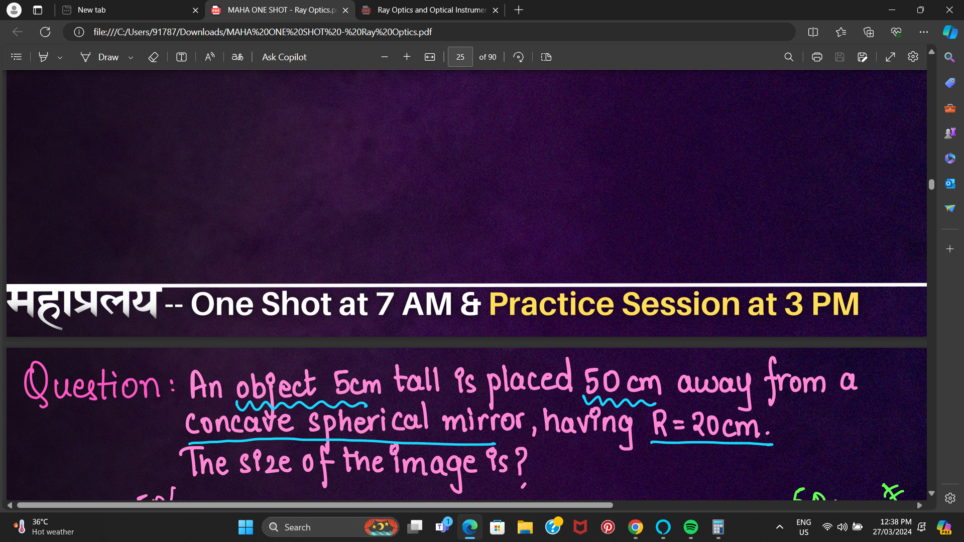 महाप्रलय -- One Shot at 7 AM \& Practice Session at 3 PM
Question: An 