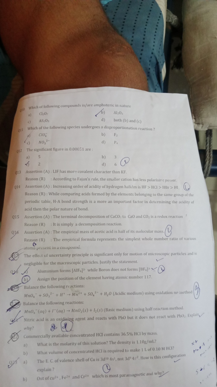 (1i) Which of following compounds is/are amphoteric in nature
a) Cl2​O