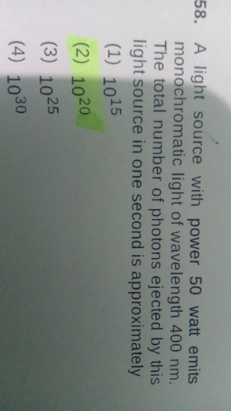 58. A light source with power 50 watt emits monochromatic light of wav