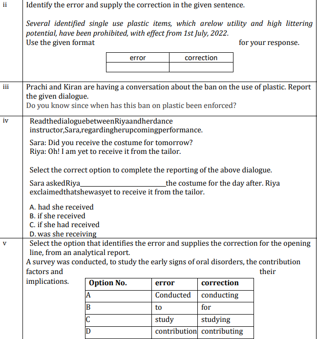 ii
iii
iv
V
Identify the error and supply the correction in the given 