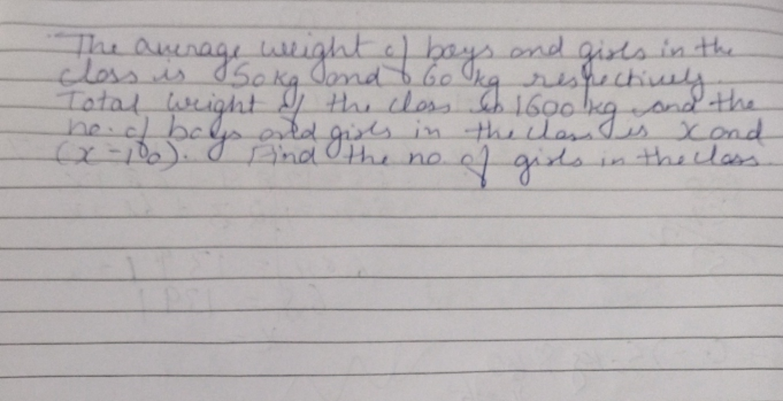 The average weight of bays and girls in the class is 50 kg and 606 kg 