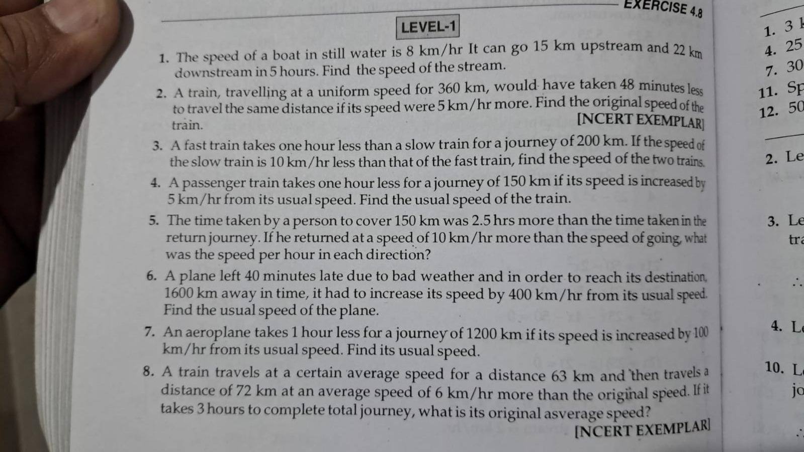 LEVEL-1
1. The speed of a boat in still water is 8 km/hr It can go 15 