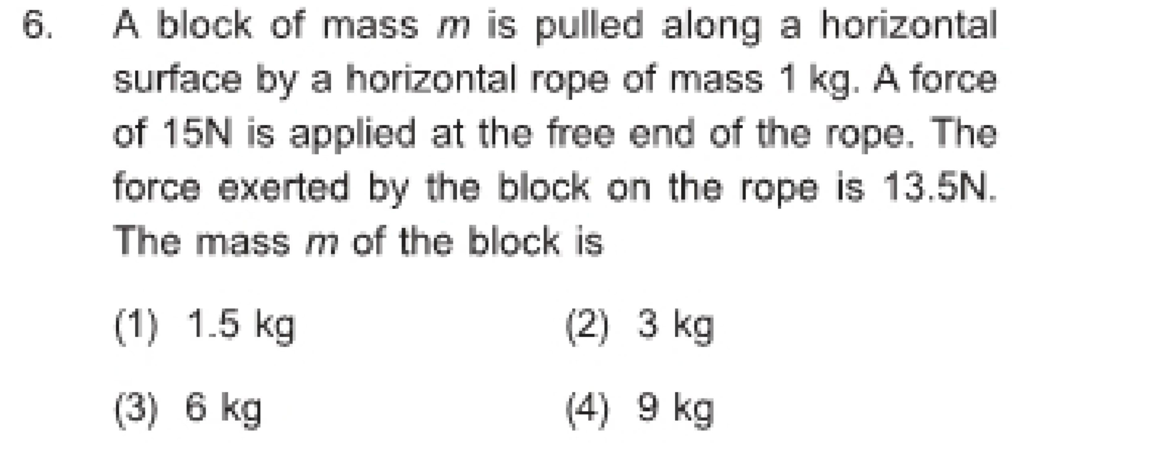 6. A block of mass m is pulled along a horizontal surface by a horizon