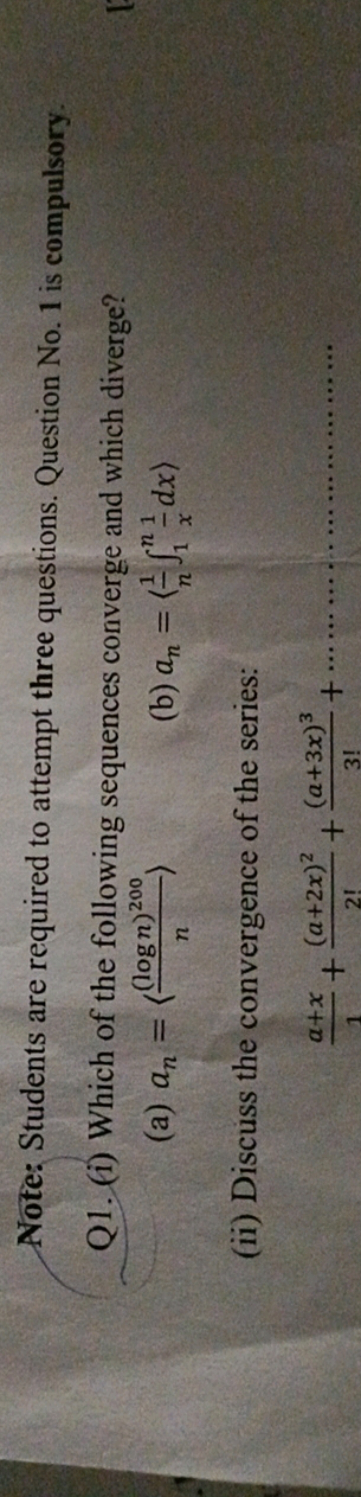 Note: Students are required to attempt three questions. Question No. 1