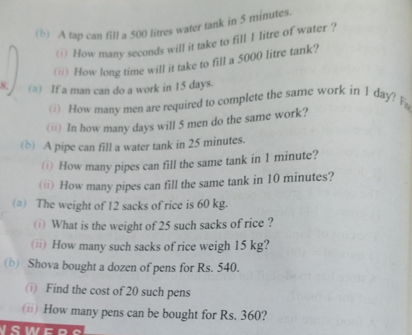 (b) A tap can fill a 500 litres water tank in 5 minutes.
(11) How many