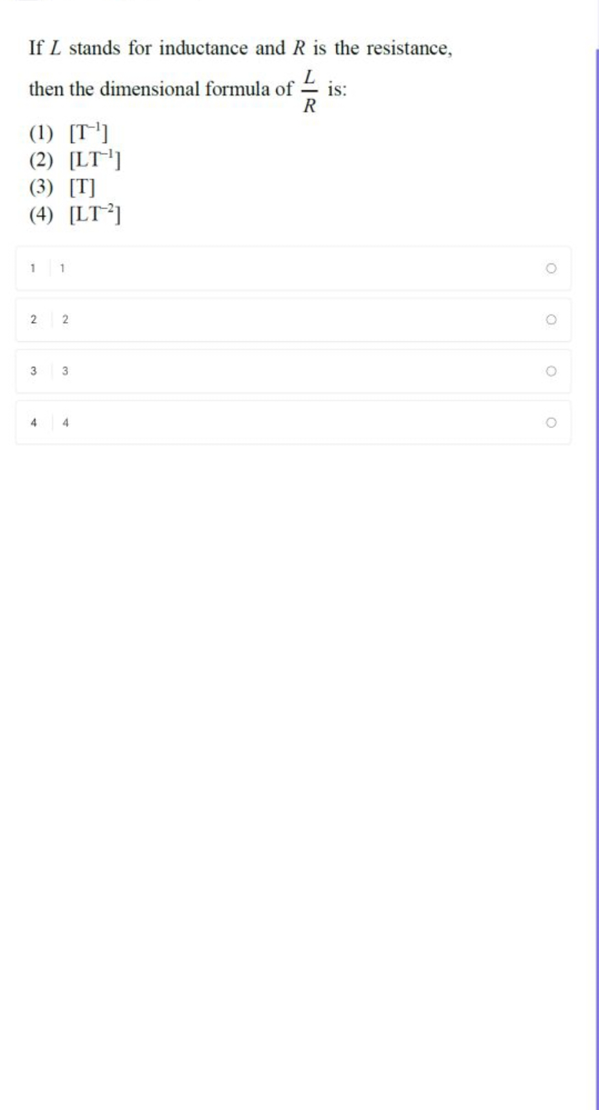 If L stands for inductance and R is the resistance, then the dimension