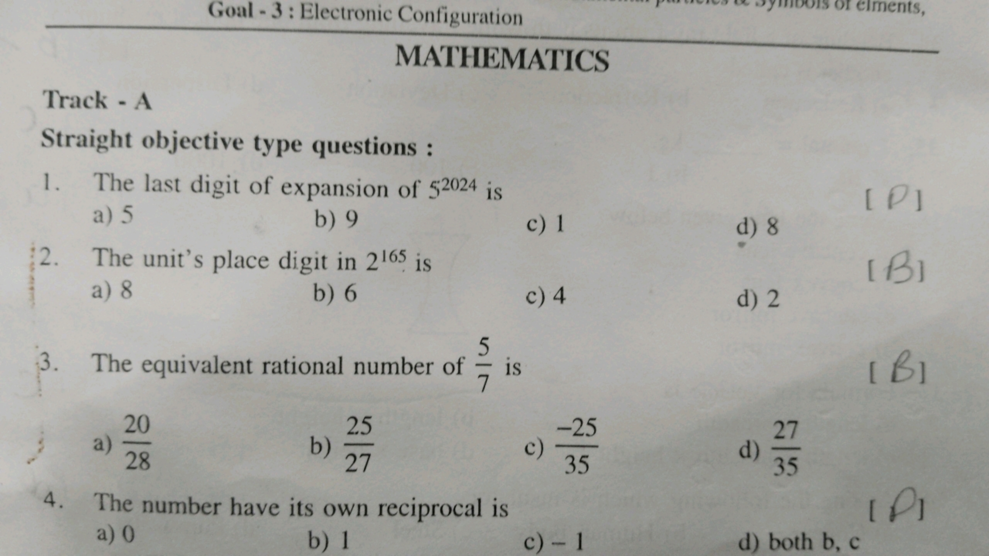 Goal-3: Electronic Configuration
MATHEMATICS
Track - A
Straight object