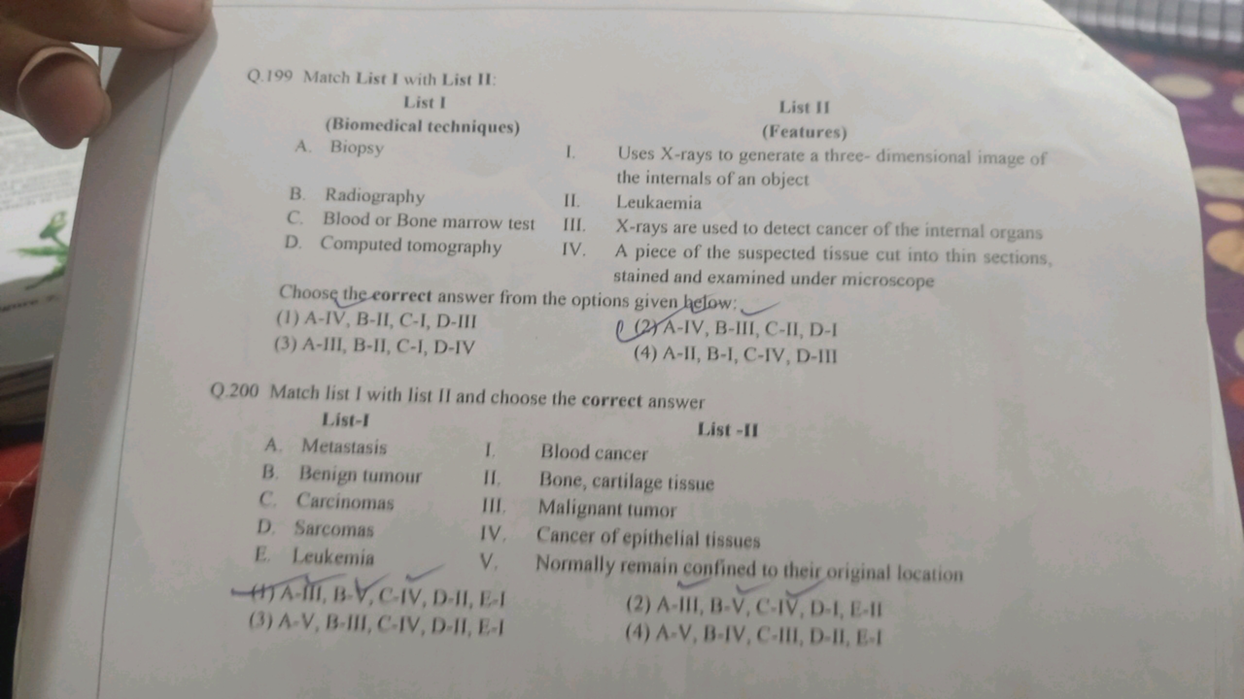 Q. 199 Match List I with List II:

List I
(Biomedical techniques)
List