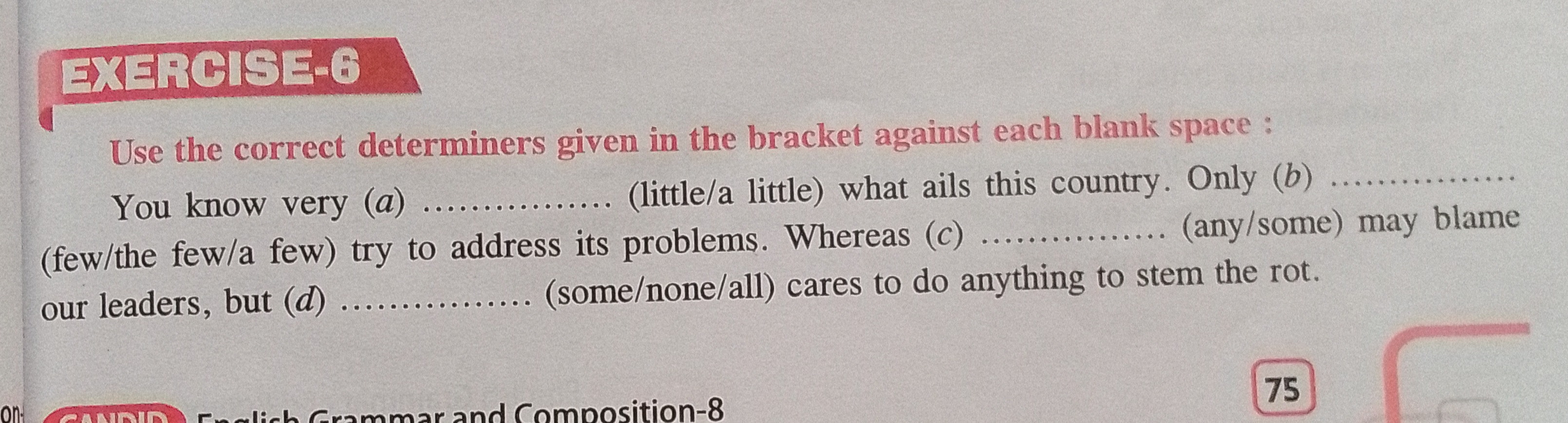 져M
Use the correct determiners given in the bracket against each blank