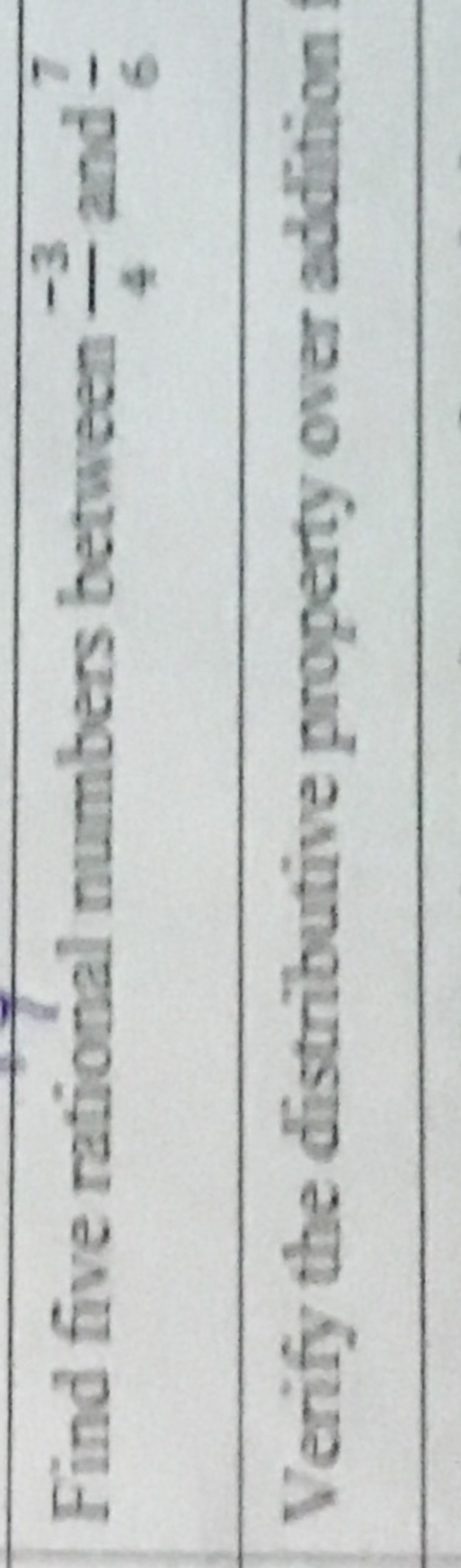 Find five rational numbers between 4−3​ and 67​
Verify the distributiv