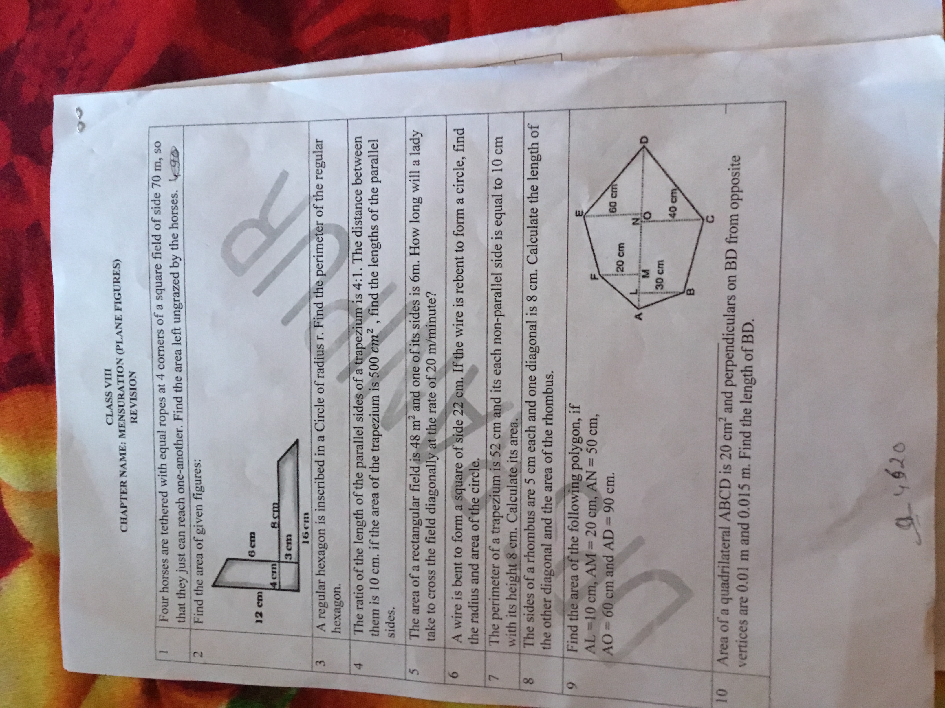 CLASS VIII
CHAPTER NAME: MENSURATION (PLANE FIGURES)
REVISION
\begin{t