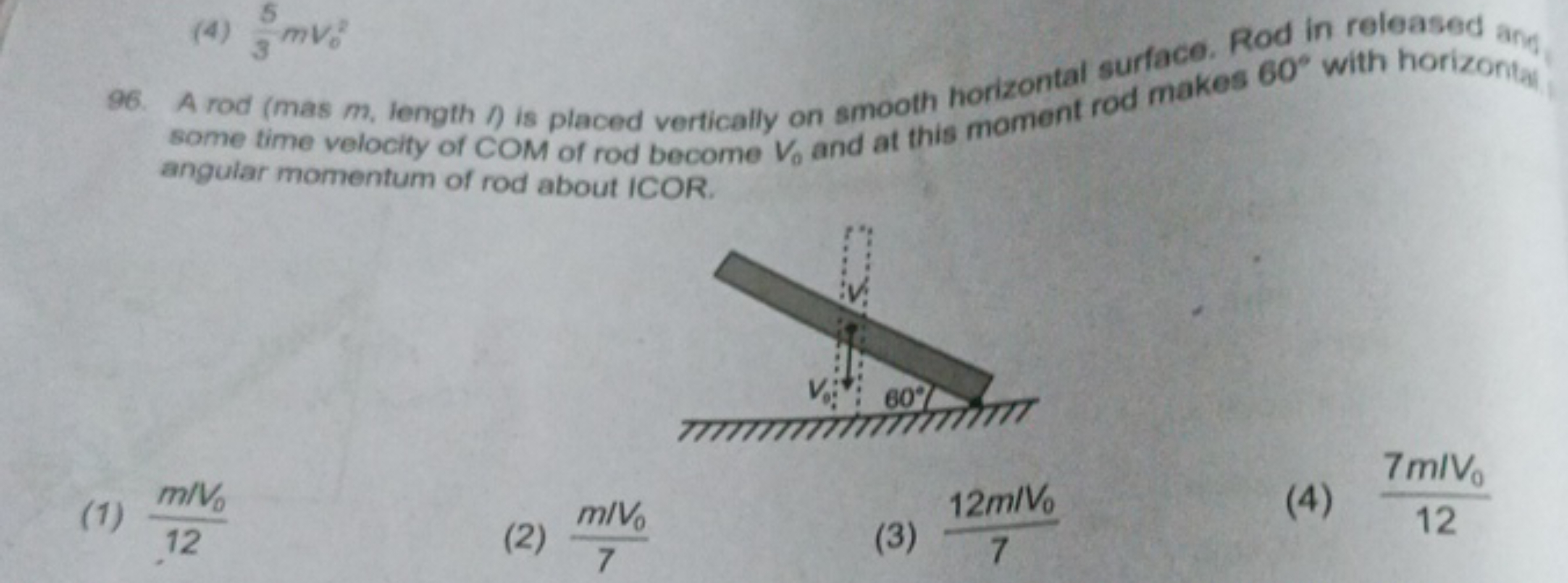 96. A rod (mas m, length n is placed vertically on smooth horizontal s