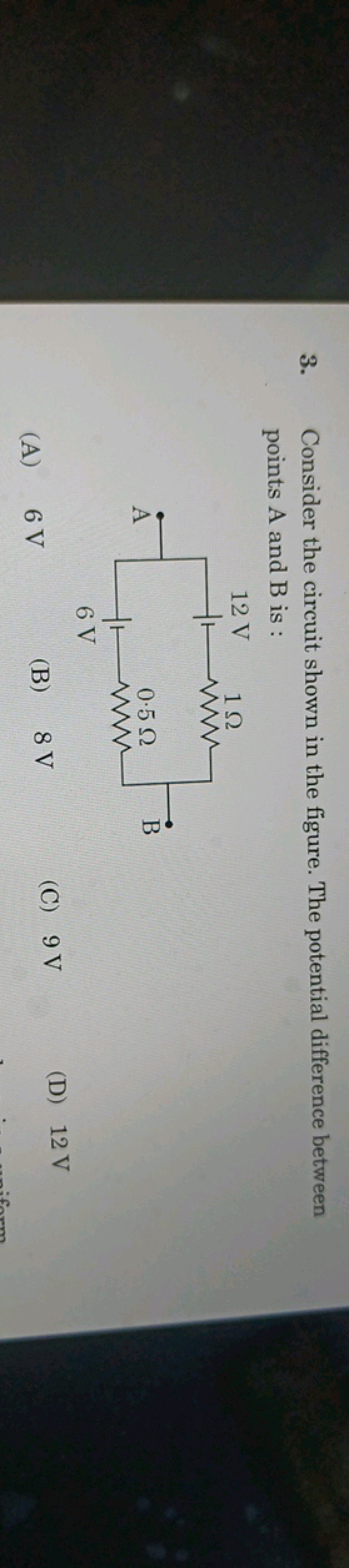 3. Consider the circuit shown in the figure. The potential difference 