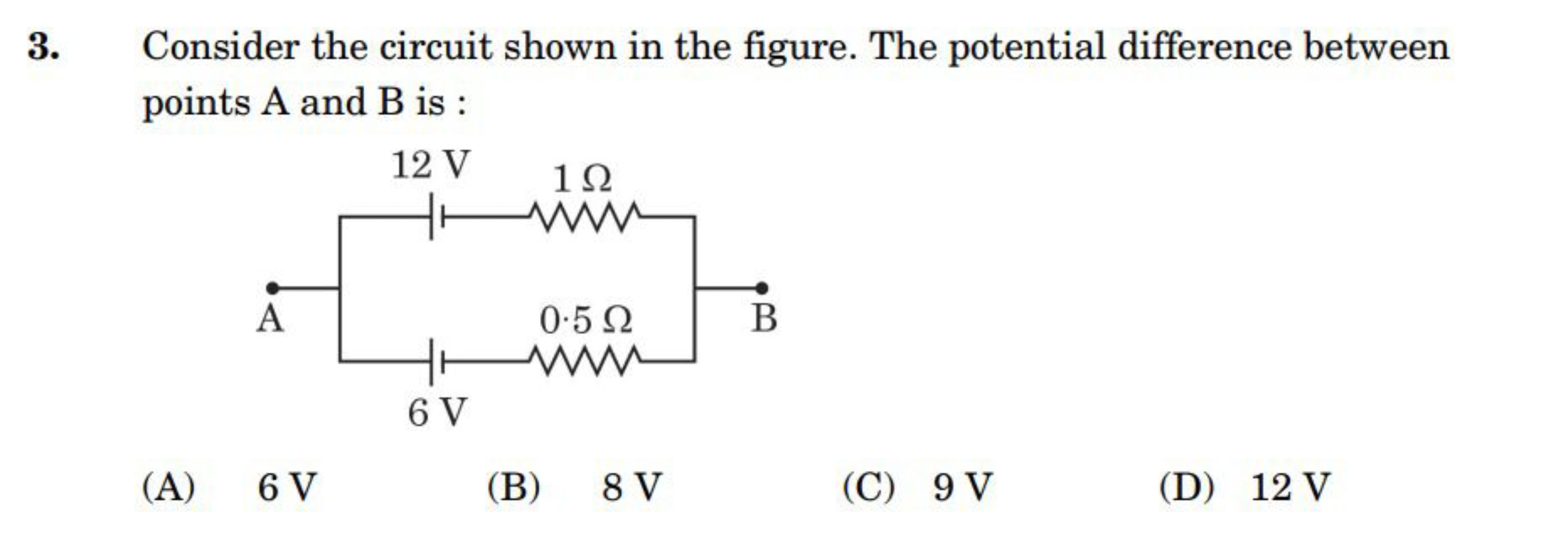 3. Consider the circuit shown in the figure. The potential difference 