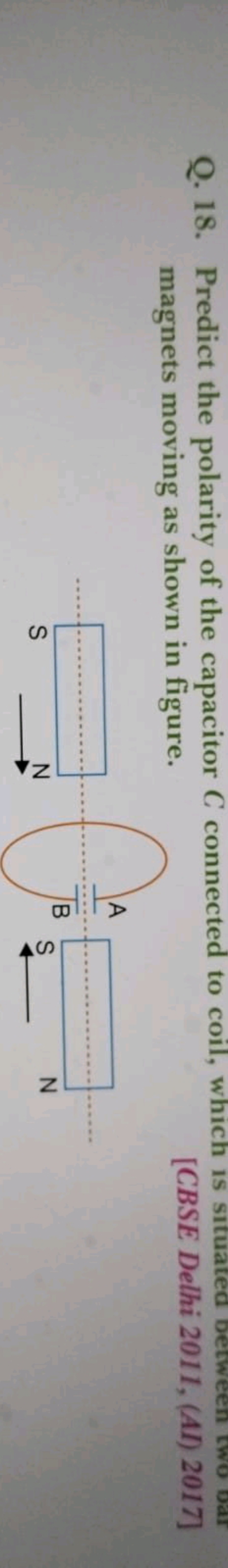 Q. 18. Predict the polarity of the capacitor C connected to coil, whic