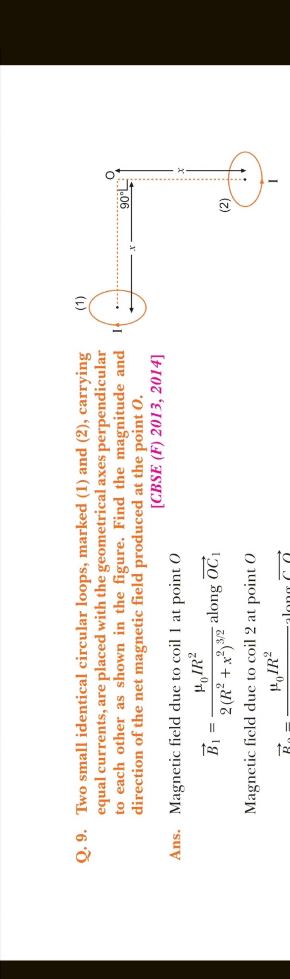 Q. 9. Two small identical circular loops, marked (1) and (2), carrying