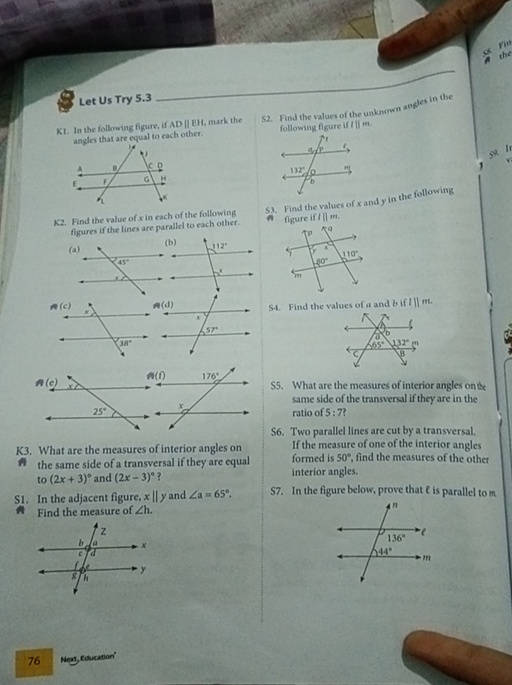 Let Us Try 5.3

K1. In the following figure, if AD || EH, mark the ang