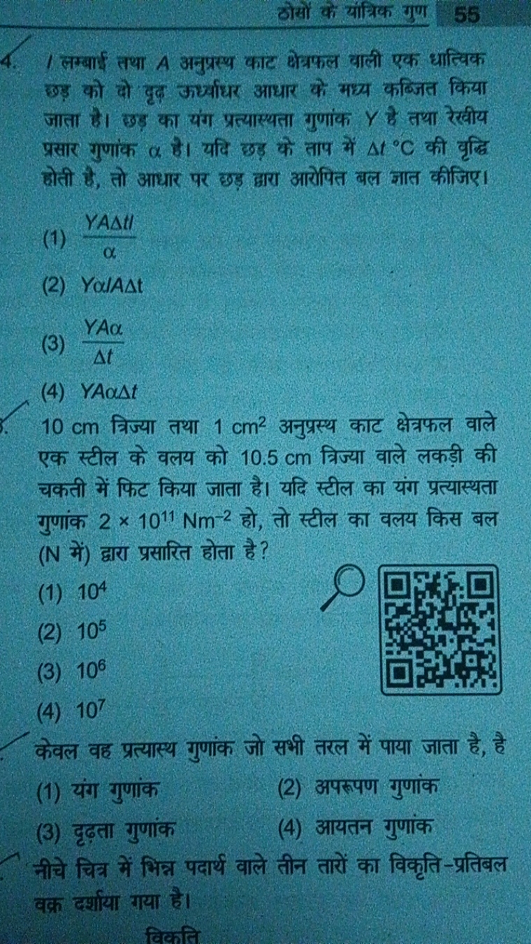 ठोसों के यांत्रिक गुण
55
4. I लम्बाई तथा A अनुप्रस्थ काट केत्रफल वाली 