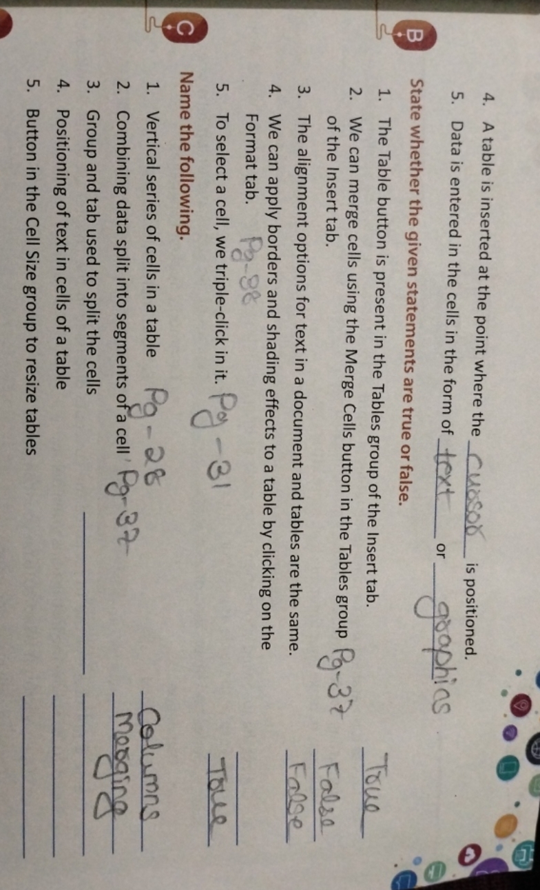 4. A table is inserted at the point where the  is positioned.
5. Data 