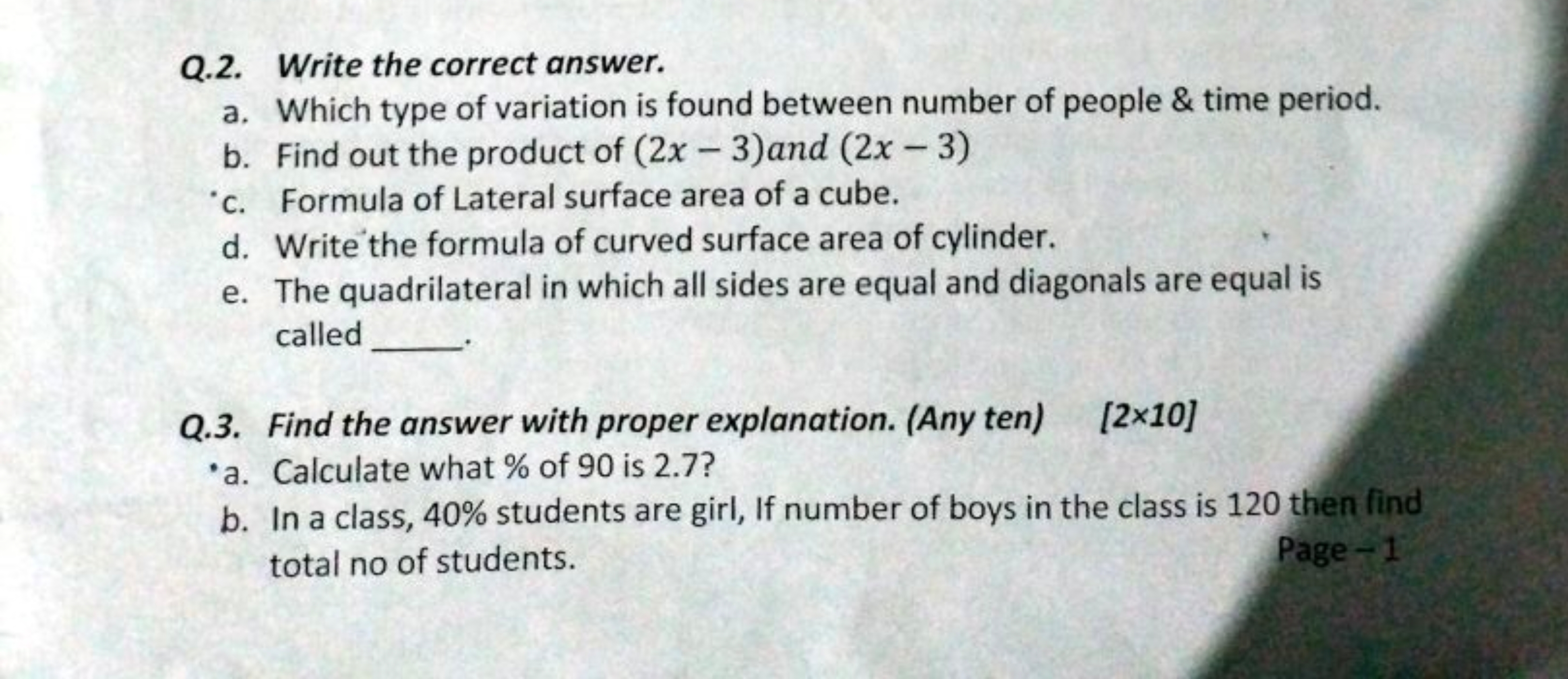 Q.2. Write the correct answer.
a. Which type of variation is found bet