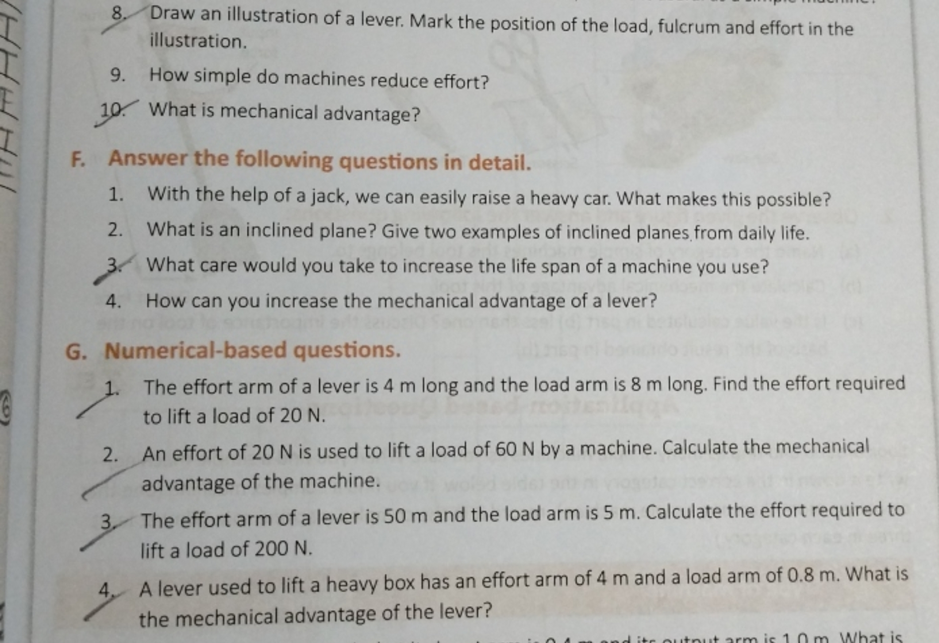 8. Draw an illustration of a lever. Mark the position of the load, ful