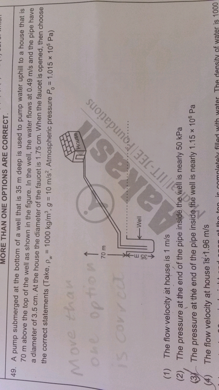 MORE THAN ONE OPTIONS ARE CORRECT.
49. A pump submerged at the bottom 