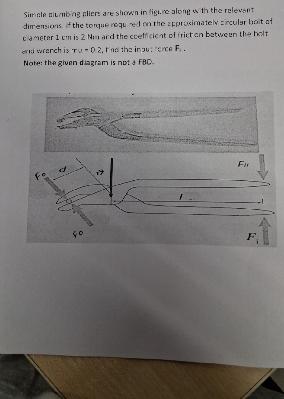 Simple plumbing pliers are shown in figure along with the relevant dim