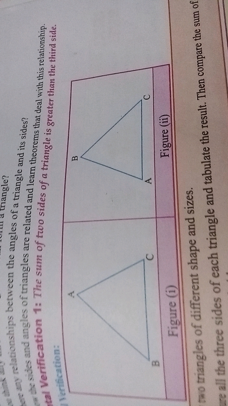 trangle?
are sey relationships between the angles of a triangle and it