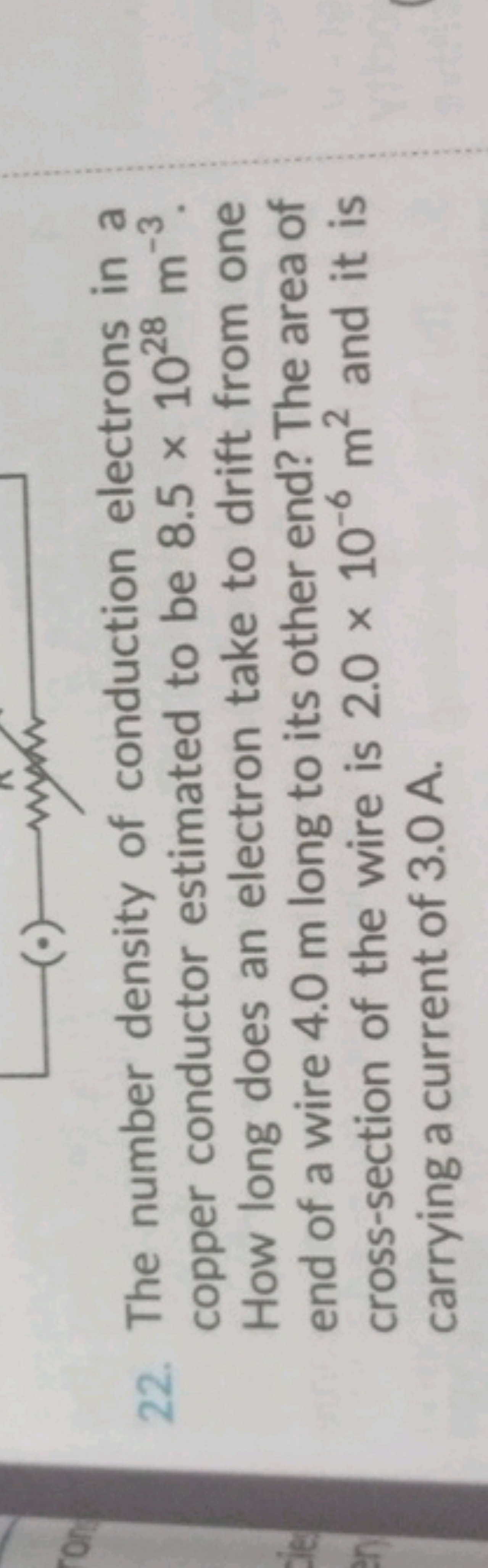 22. The number density of conduction electrons in a copper conductor e