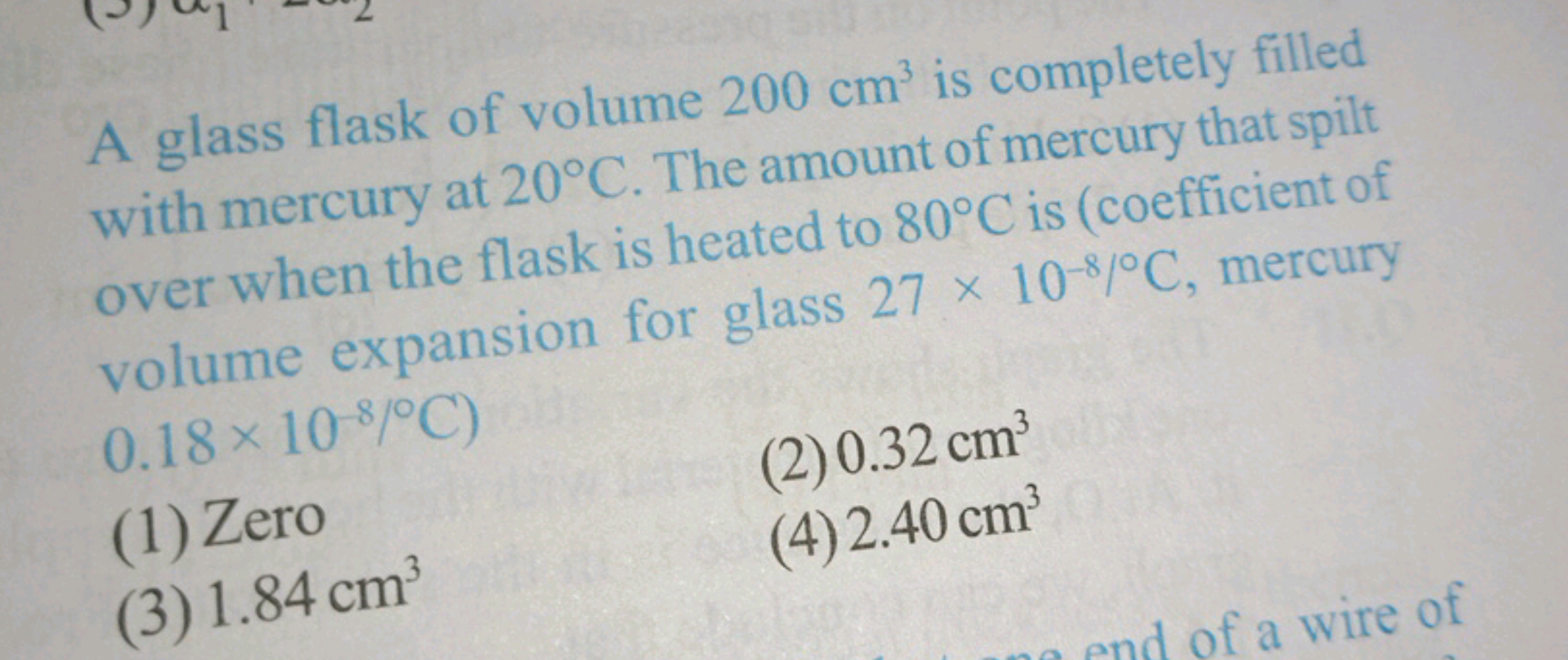 A glass flask of volume 200 cm³ is completely filled
with mercury at 2