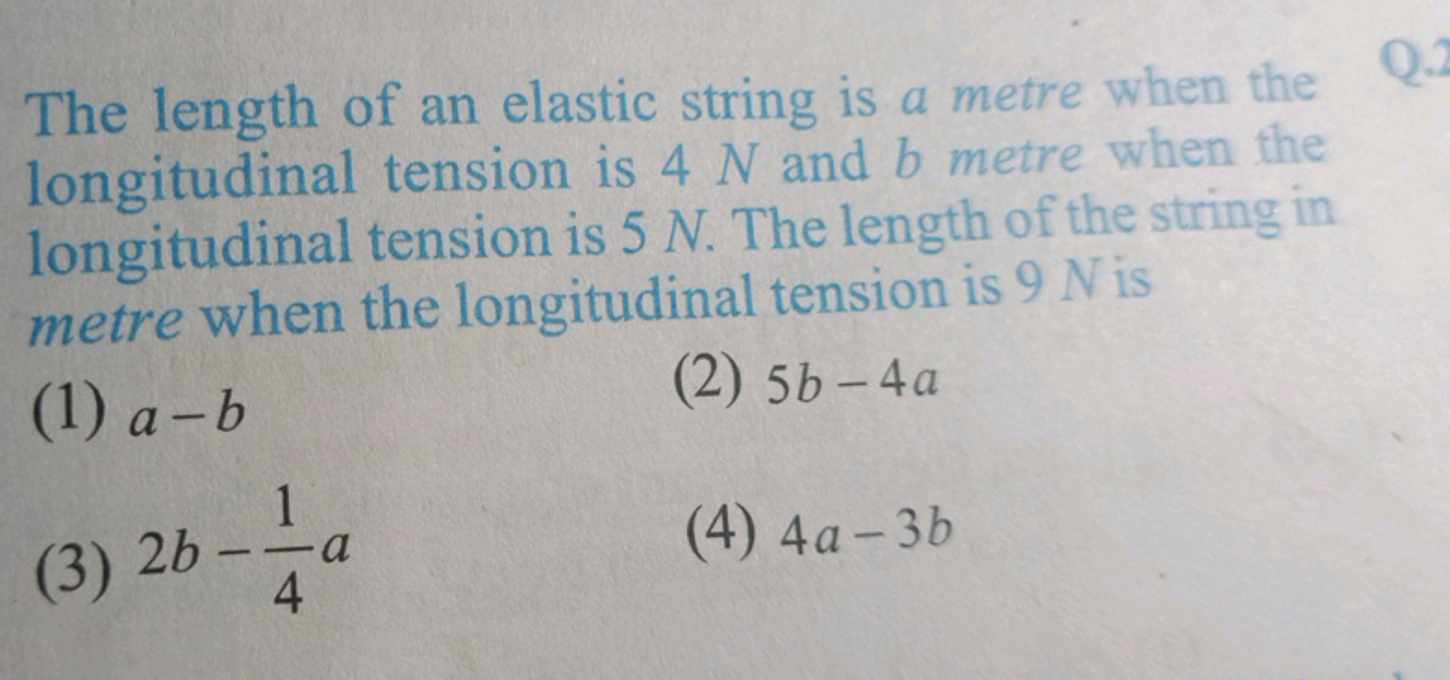 The length of an elastic string is a metre when the longitudinal tensi