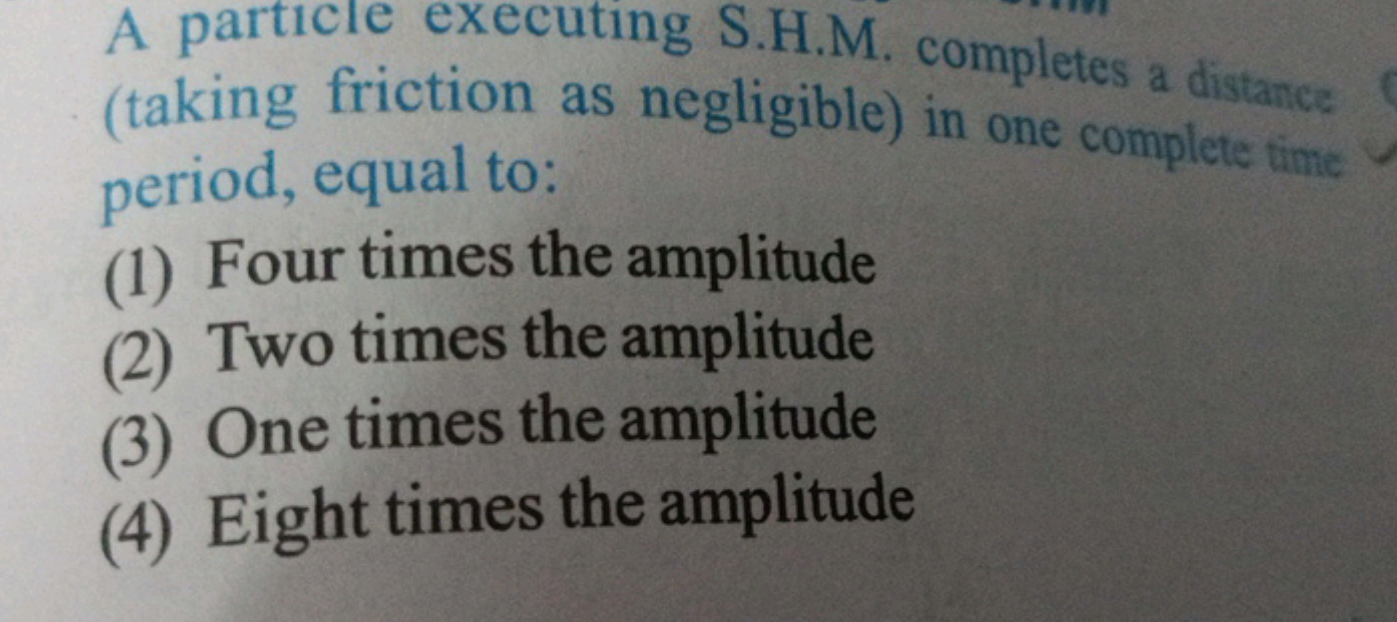 A particle executing S.H.M. completes a distance (taking friction as n