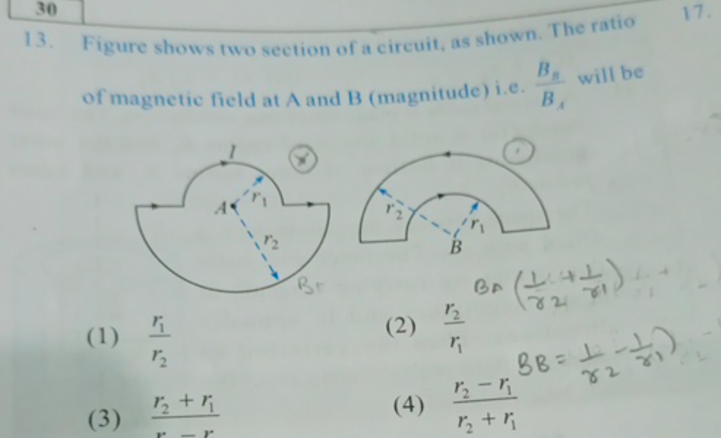 13. Figure shows two section of a circuit, as shown. The ratio
17.
of 