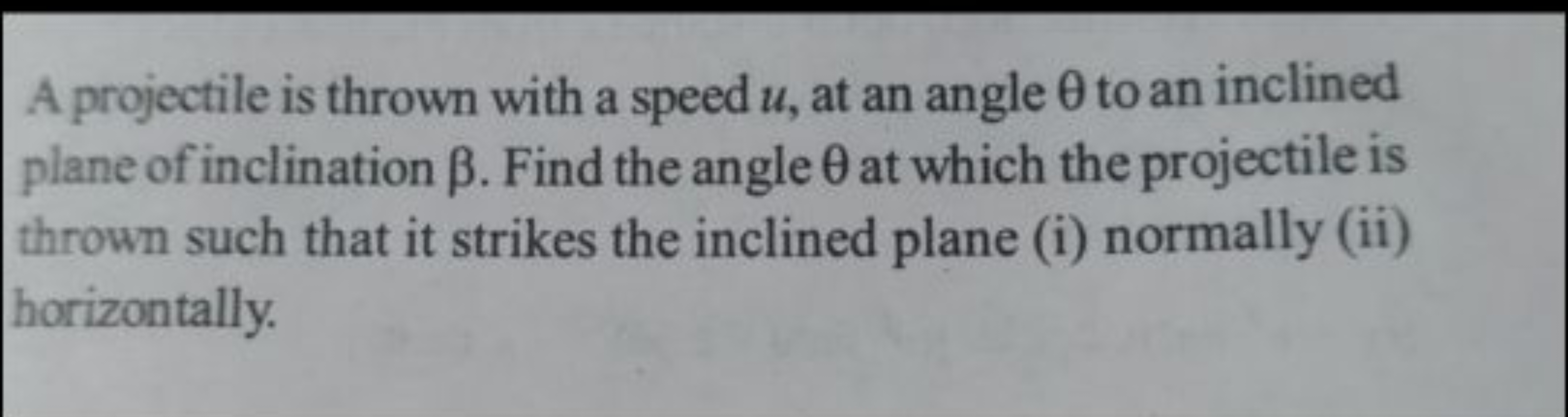 A projectile is thrown with a speed u, at an angle θ to an inclined pl