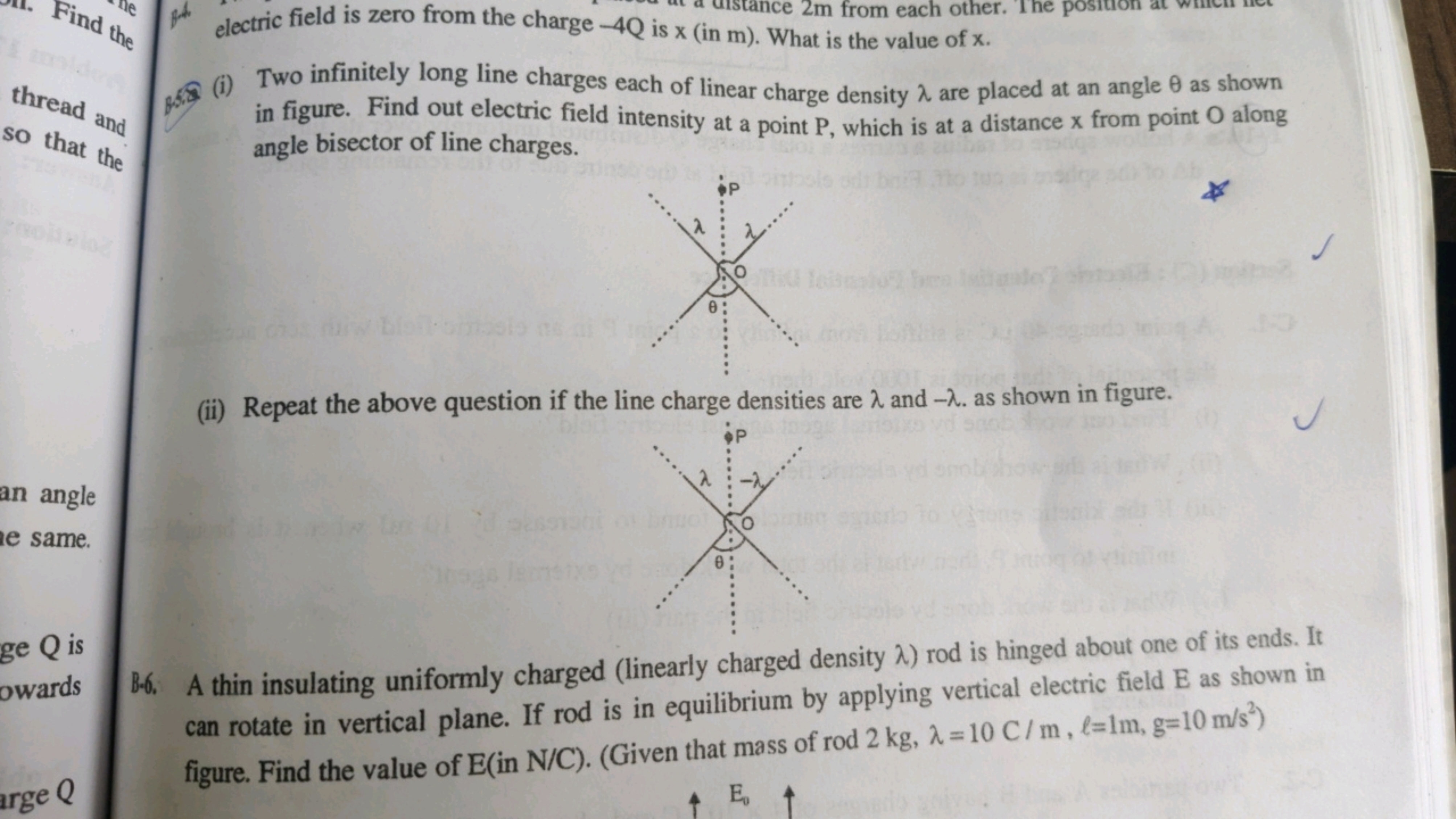 (i) Two infinitely long line charges each of linear charge density λ a