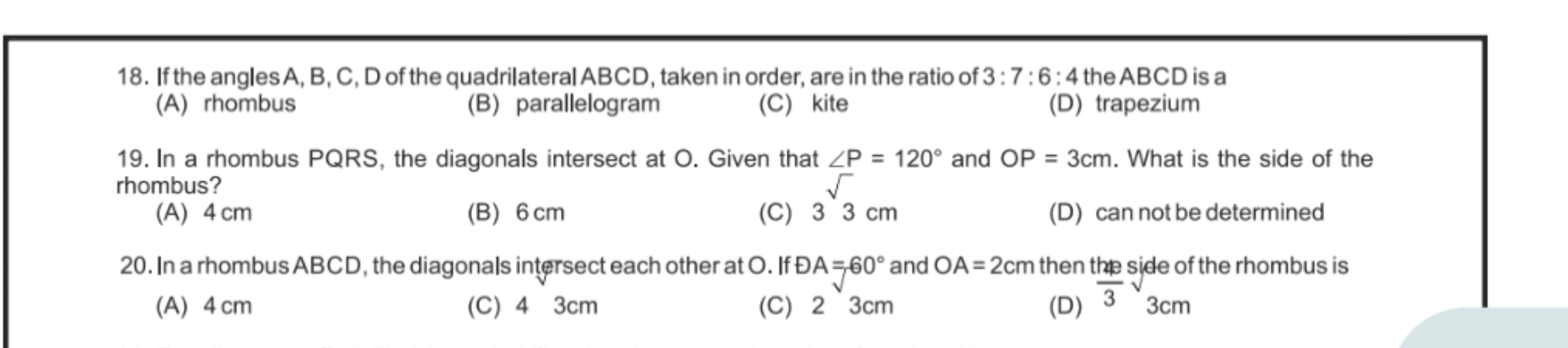 18. If the angles A,B,C,D of the quadrilateral ABCD, taken in order, a