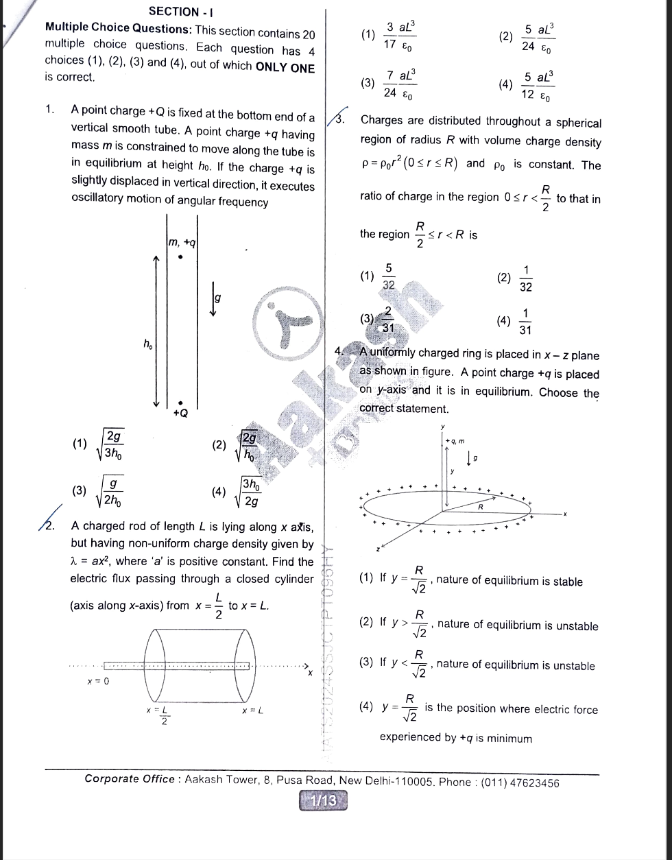 SECTION - I Multiple Choice Questions: This section contains 20 multip