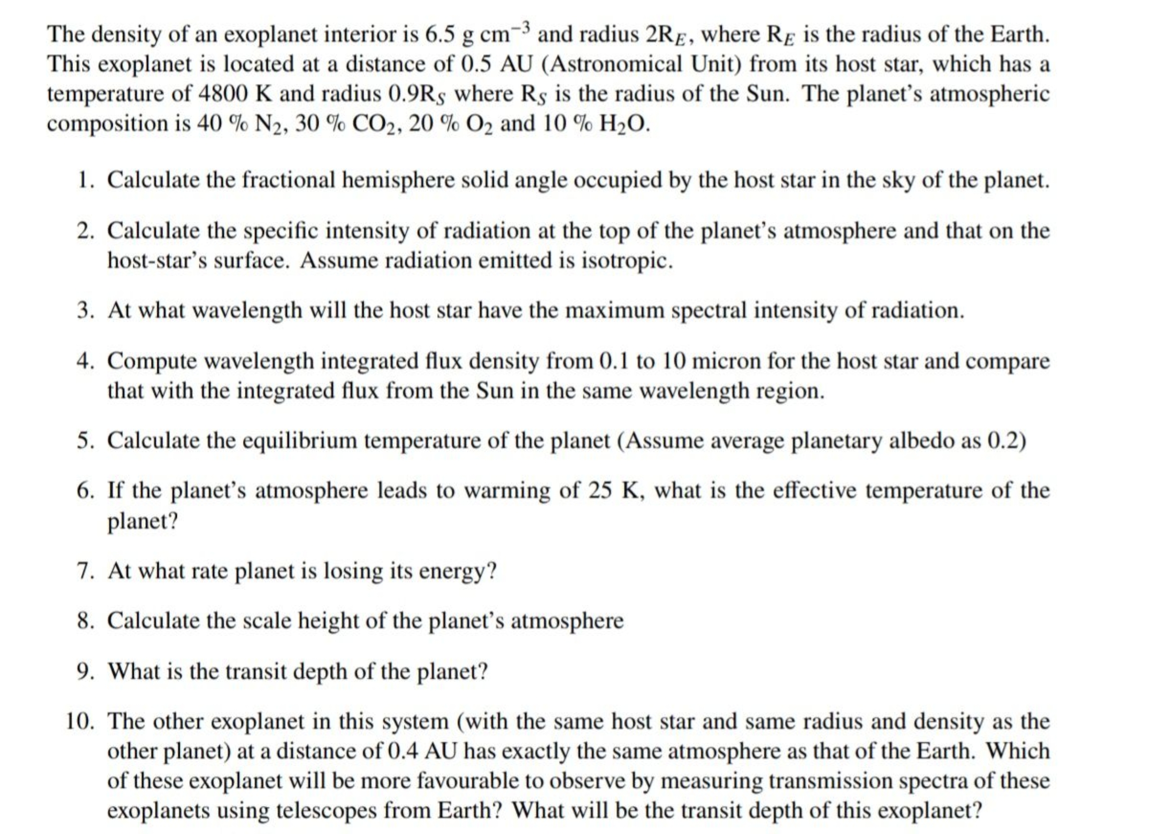 The density of an exoplanet interior is 6.5 g cm−3 and radius 2RE​, wh