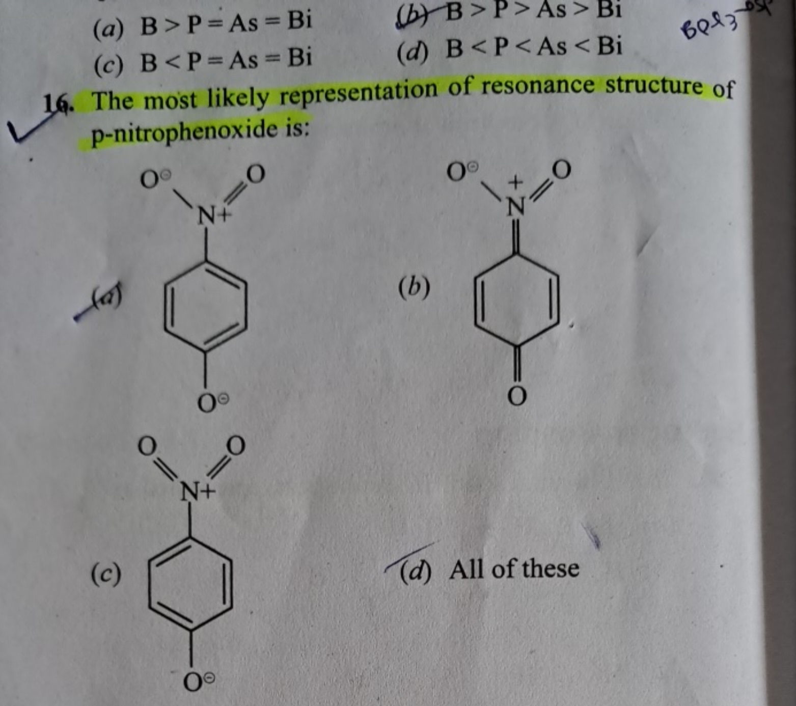 (a) B>P=As=Bi
(b) B > P > As > Bi
SQ8−33−8x
(c) B<P=As=Bi
(d) B< P < A