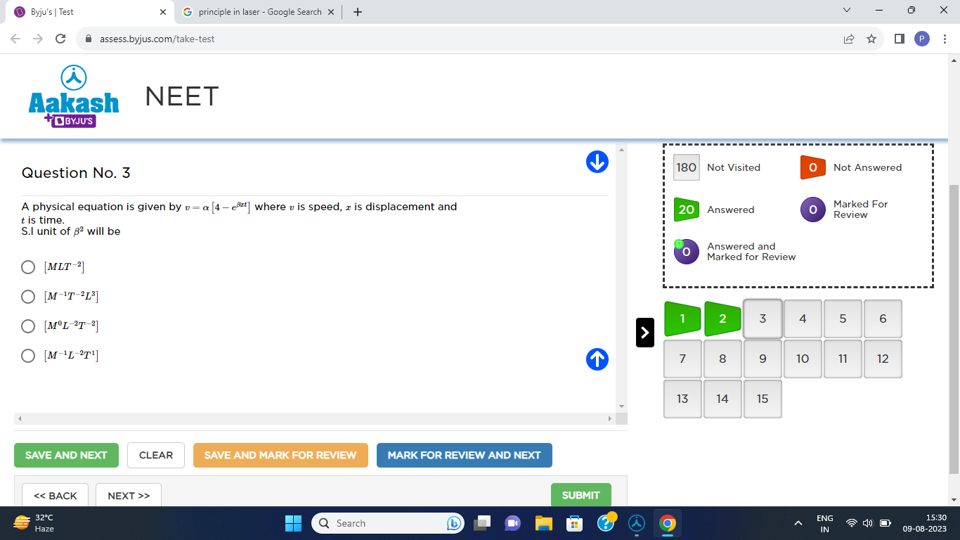 Byju's | Test
×G principle in laser-Google Search ×∣+
←→C assess.byjus