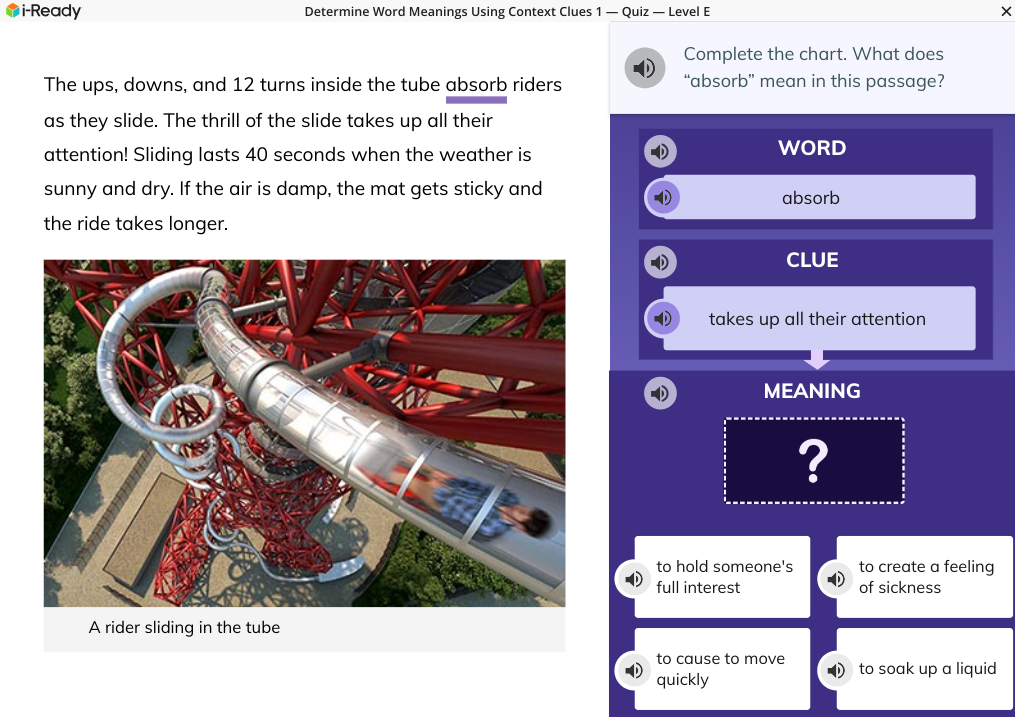 i-Ready
Determine Word Meanings Using Context Clues 1-Quiz - Level E

