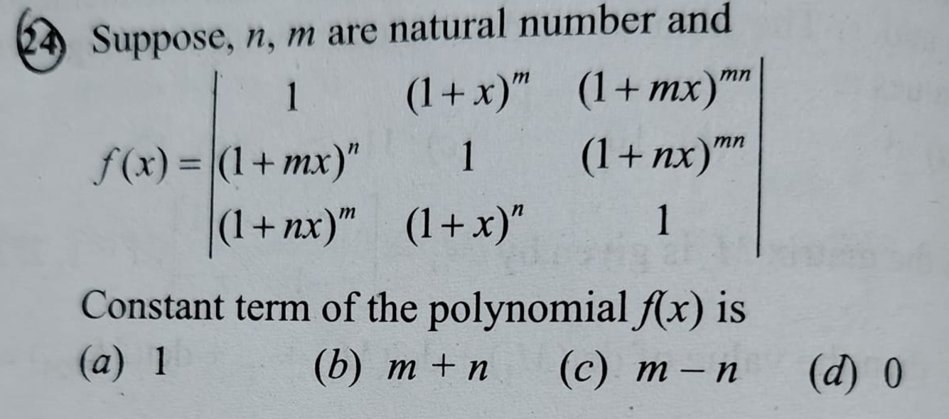  Suppose, n,m are natural number and f(x)=∣∣​1(1+mx)n(1+nx)m​(1+x)m1(1